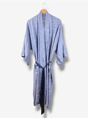Vintage DreamSacks 100% Silk Jacquard Kimono Robe Blue L XL Asian Motif